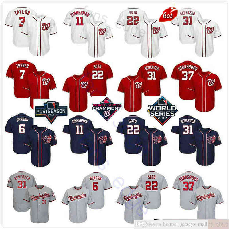 

2022th World Series Champions WS Baseball Jerseys Stitched 22 Juan Soto 31 Max Scherzer 7 Trea Turner 11 Ryan Zimmerman 37 Stephen Strasburg, Grey