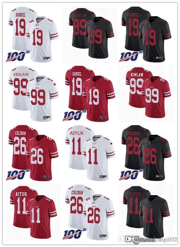 

Men Women Youth San Francisco 49ers 11 Brandon Aiyuk Red 99 Javon Kinlaw White 19 Deebo Samuel 26 Tevin Coleman Football Jerseys, Black;red