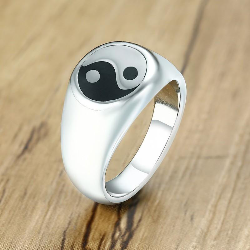 

Cluster Rings Vintage Yin Yang For Men Silver Color Tone Stainless Steel Yoga Round Signet Ring Taoist Zen Spirit Jewelry