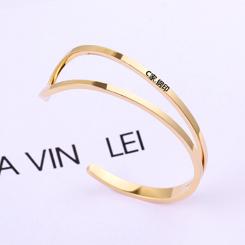 

simple bracelet women Stainless steel open bangle couple gold rose silver color Gift for girlfriend Christmas Valentine Day Accessories