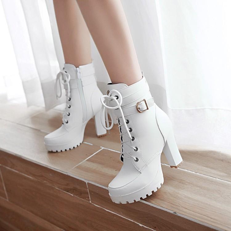 

Dress Shoes Women High Heels White Boots 10cm Thick Heel Round Head Zipper Mother Mom Pumps Female Classic, Black