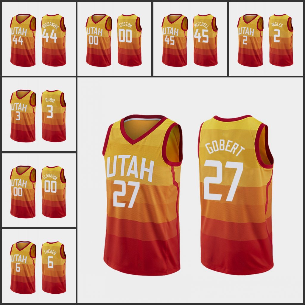 

UtahJazzMen Basketball Jersey Rudy Gobert Jor dan Clarkson Bojan Bogdanovic Donovan Mitchell Ricky Rubio Custom OrangeCit, Black