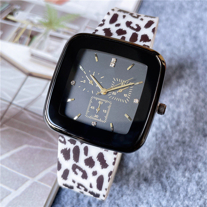 

Brand Watches Men Women Ladies Girl 3 Dials Square Style Rubber Strap Quartz Wrist Watch G118, Black