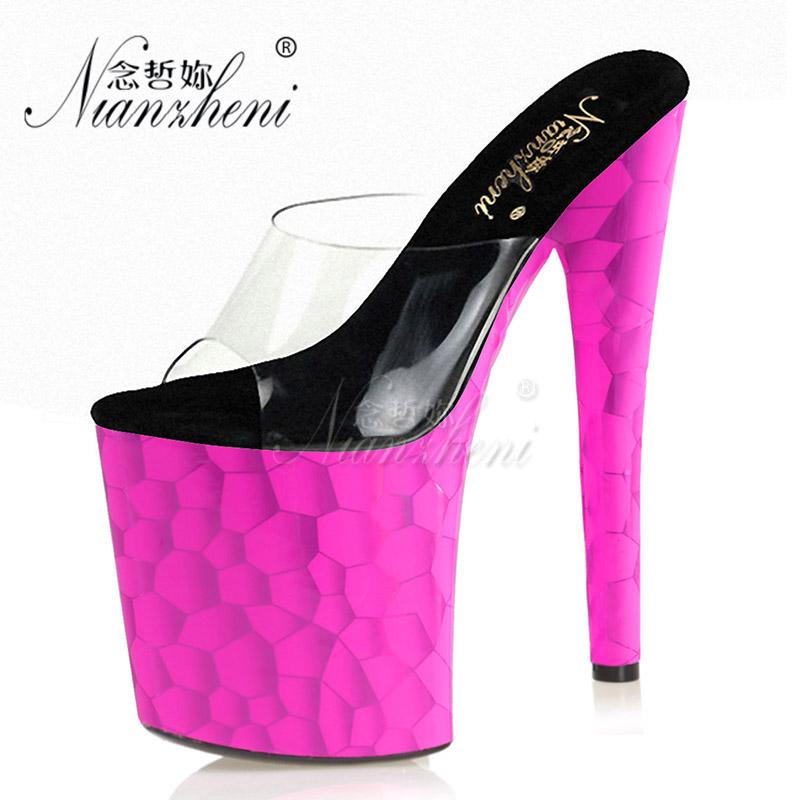 

Style Patent Leather All Match Small Size Women's Slippers 20CM Super High Heeled Shoes 8 Inches Fashion Cross Dressing Sexy, Black