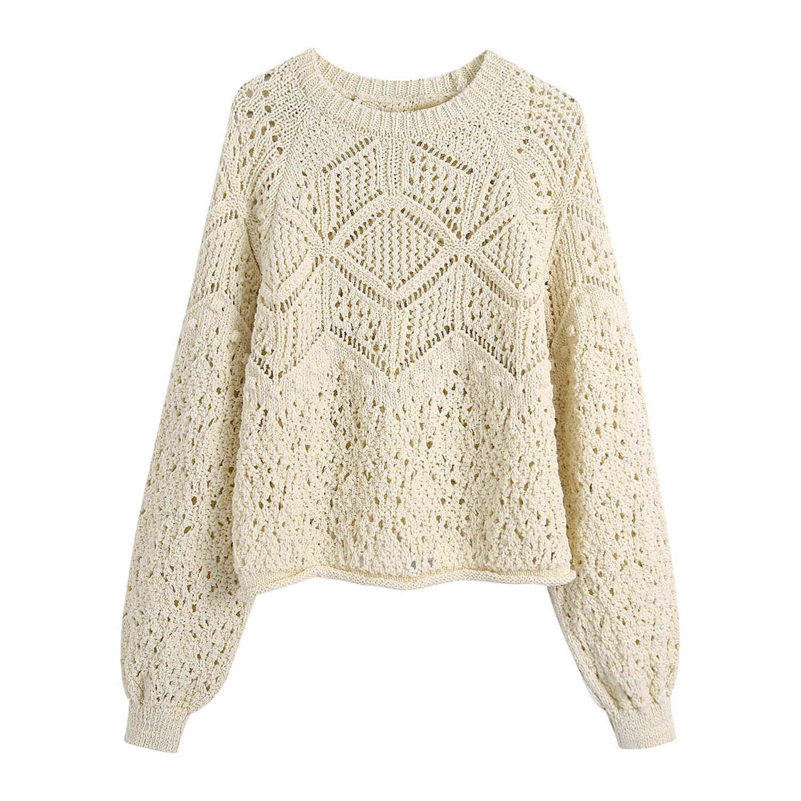 

Hollow Out Elegant Sweater Women 2021 O-neck Fashion Casual Outwear Tops Female Vintage Chic Solid Sweaters Lady Y1110, As picture