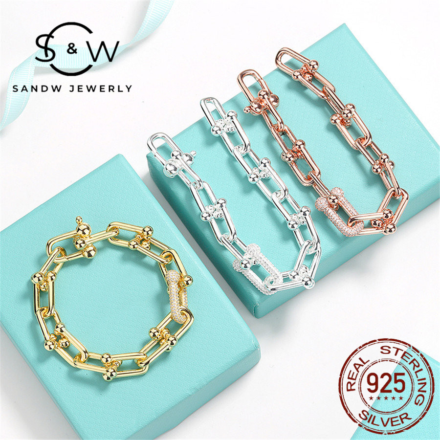 

SANDW TI Silver BIG size Zircon U-shaped bracelet Jewelry Love Girlfriend Gifts Women Trend Fashion Classic Style handmade Original high quality