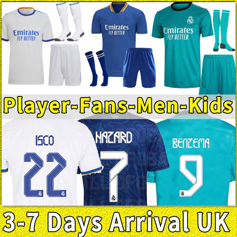 

21 22 real Madrid HUMAN RACE COLLECTION soccer jerseys VALVERDE RODRGO camiseta 2021 2022 BLUE VINI football shirt kids uniform man suit player version sock full set, Third