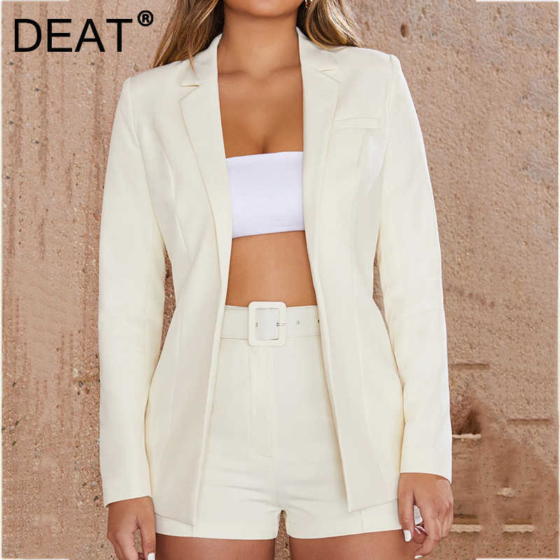 

DEAT Women Long Sleeve Blazer Arrivals Short Two Piece Set Temperament Fashion Spring Summer 11D1331 210709, Yellow