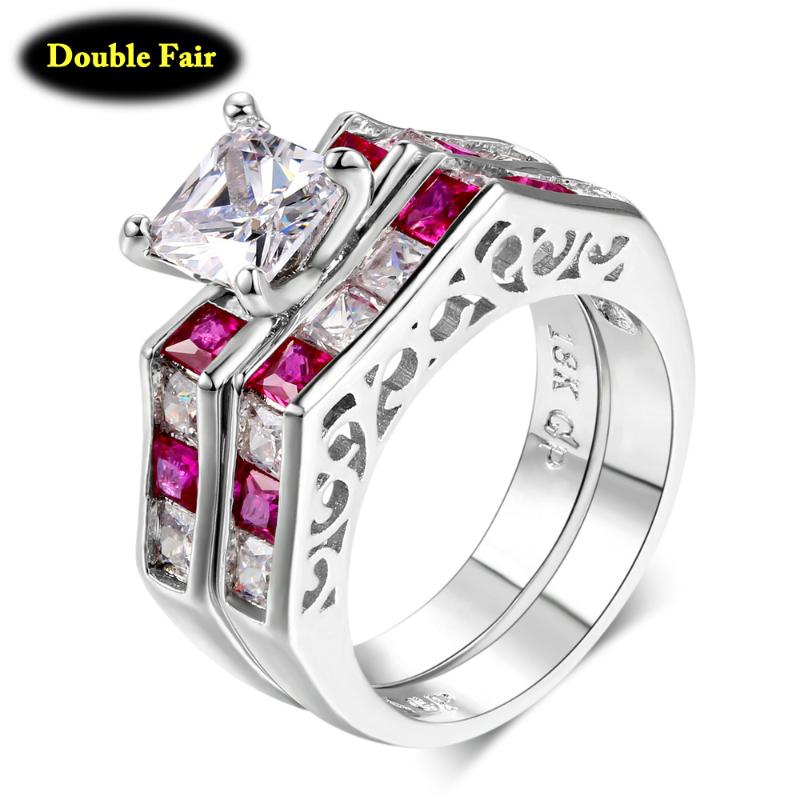 

Cluster Rings Nobleness Big Cubic Zirconia Ring Sets Classic Silver Color Crystal For Women Wedding & Party Jewelry Wholesale DWDD018, Golden;silver