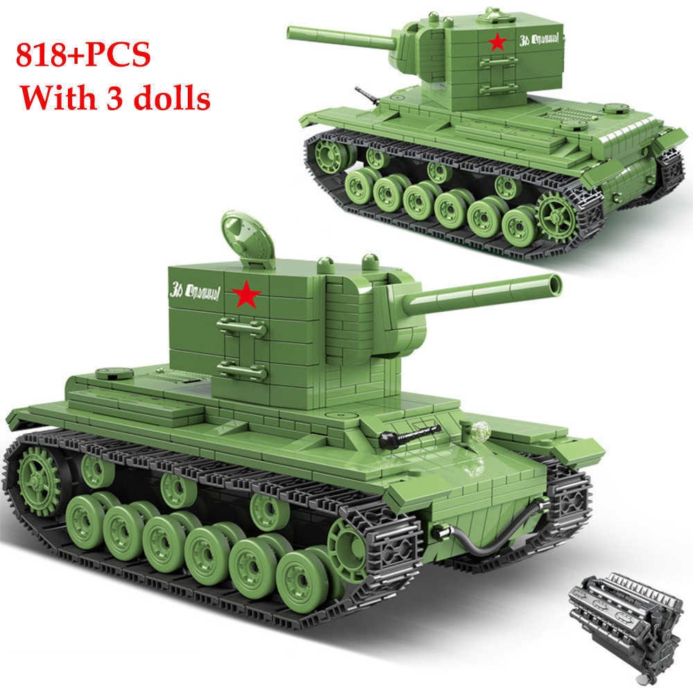 

WW2 KV-1 KV-2 Heavy Tank Bricks Set Soviet Russia Military Panzer Tanks Building Blocks Army DIY Figure Toy Gifts For Children Q0624