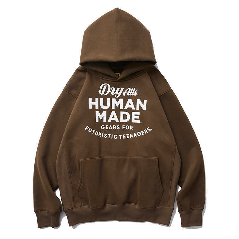 

2022 Autumn / Winter Day Fashion Human Made Letter Print Loose Men's and Women's Hooded Plush Sweater Hoodie, Brown