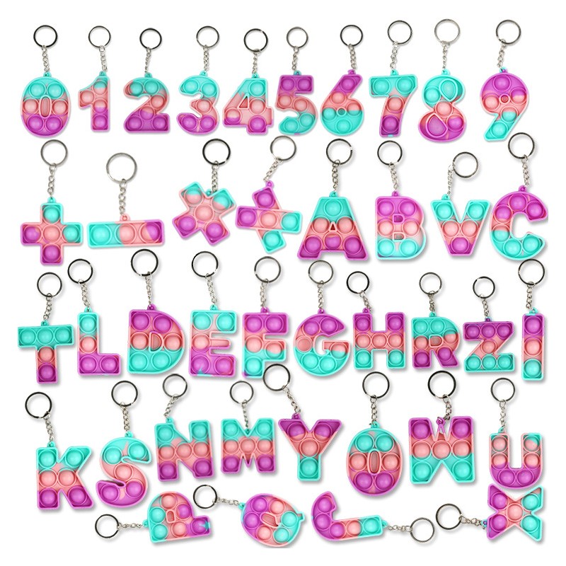 

Alphabet Letter Favor Push Bubble Fidget Toys keychains Silicone 0-9 Number keyring Simple Dimple Decompression Finger Toy Christmas Gifts DHL CT0022