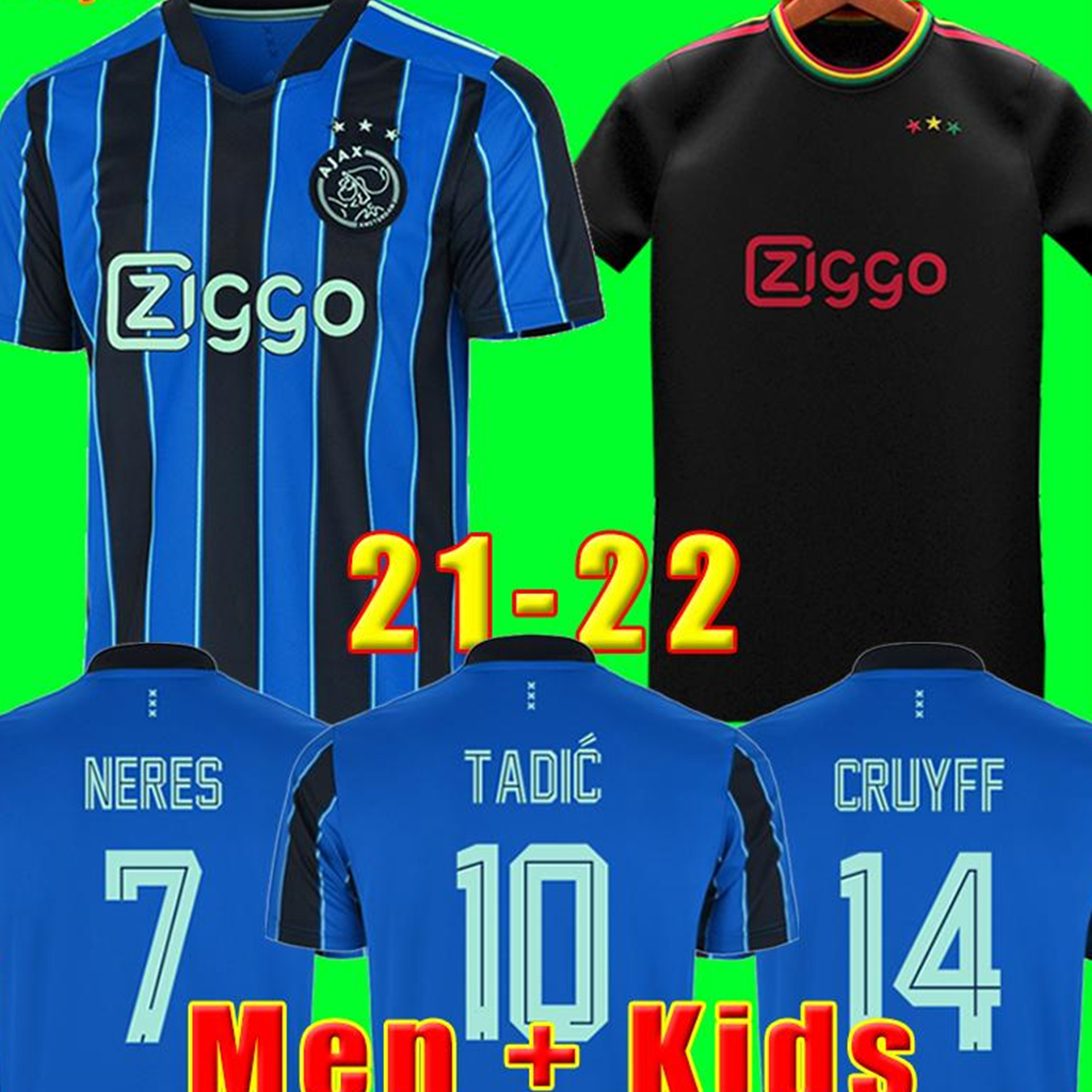 

A JAX soccer jerseys amsterdam ajax jersey 2021 2022 KUDUS ANTONY BLIND PROMES TADIC NERES CRUYFF 21 22 men + kids kit football shirt unifor, Black;yellow