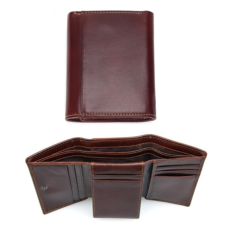 

Men's Wallet Blocking Anti Theft Three Fold Business Card Holder Man Purse Genuine Leather Wallets for Men, Red brown