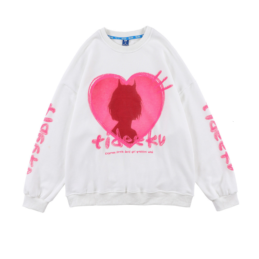 

Sweatshirts Love letter graffiti sweater mens high street fashion brand loose round neck long sleeve hoodless Pullover Hoodie, White