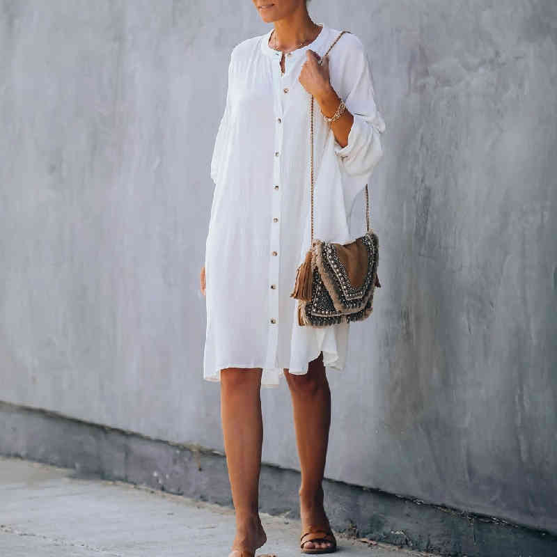 

100% Cotton Solid WhiteTunic Casual Ladies Plus Size Streetwear O-neck Batwing Sleeve Loose Long Tops and Blouse Shirts A452 210416, White