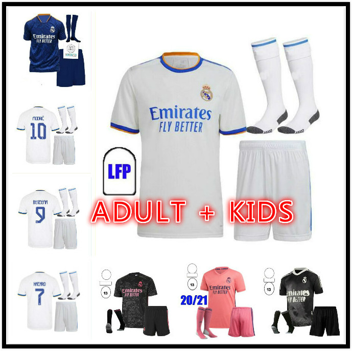 

adult kids KIT 20 21 22 Real Madrid soccer jersey HAZARD SERGIO RAMOS BENZEMA Camiseta de futbol 2021 2022 VINICIUS JR football shirt uniforms, Black