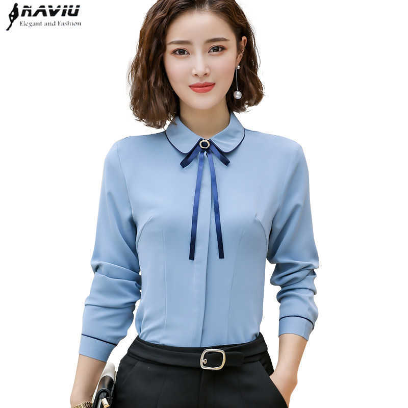 

Elegant Bow Women Long Sleeve Shirt Spring Formal Fashion Slim Chiffon Blouse Office Ladies Plus Size Work Wear Tops 210604, White