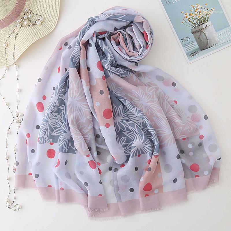 

Scarves 2021 Cotton Floral Print Fringe Shawls Wrap Women Soft Dot Flower Scarf Hijab 6 Color