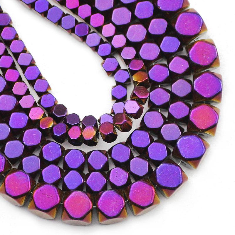 

Other Faceted Square Purple Cube Hematite Natural Stone 3/4/6MM Spacer Loose Beads For Jewelry Making Diy Bracelets Necklace Findings