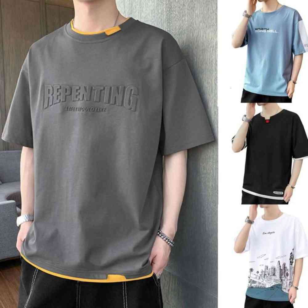 

men's short T-shirt fashion brand loose half sleeve body casual clothes, White;black