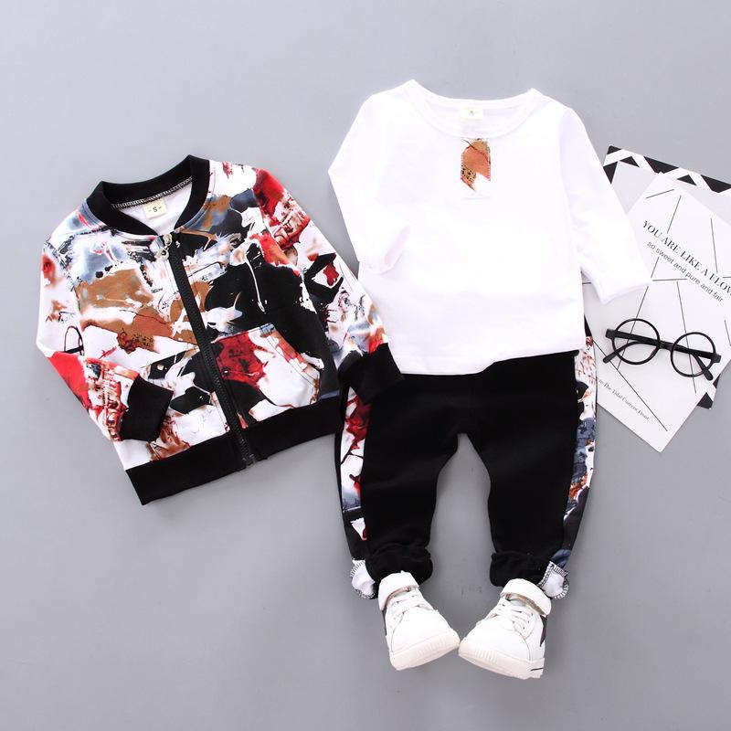 

Clothing Sets Baby Boys Spring Fall Print Set 0-1 2 3-year-old Boy Handsome Autumn Winter Clothes Three-piece Children's Fashion, White