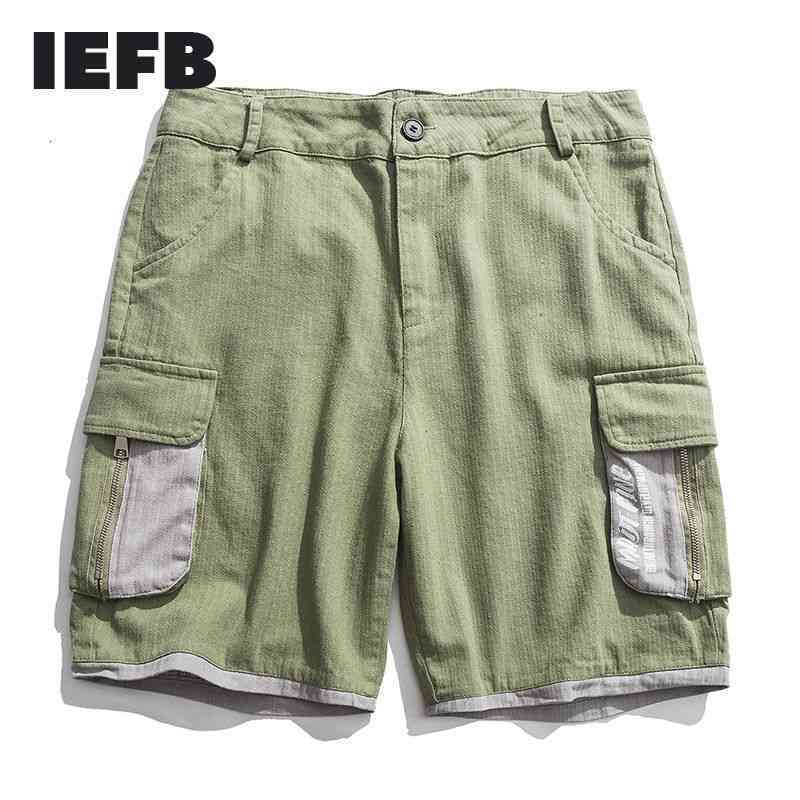 

IEFB Contrast Color Double Pockets Cargo Shorts For Men Summer Fashion Cotton Wide Leg Loose Causal Shorts 9Y7394 210524, Green