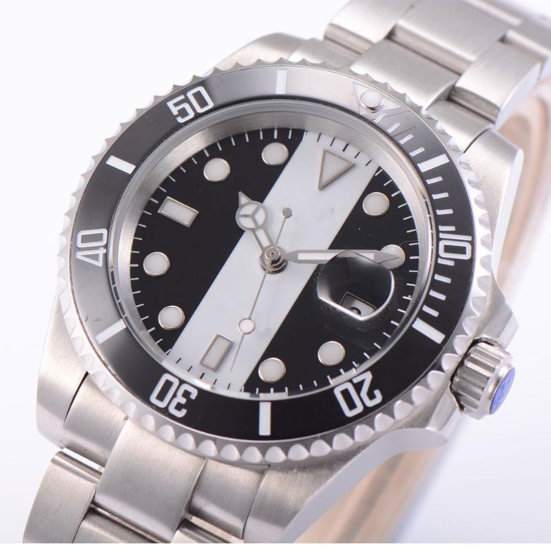 

Wristwatches 40MM White Black Dial Sapphire Glass Ceramic Bezel Seeing Case Back MIYOTA 8215 Automatic Men's Wristwatch, Glass case back