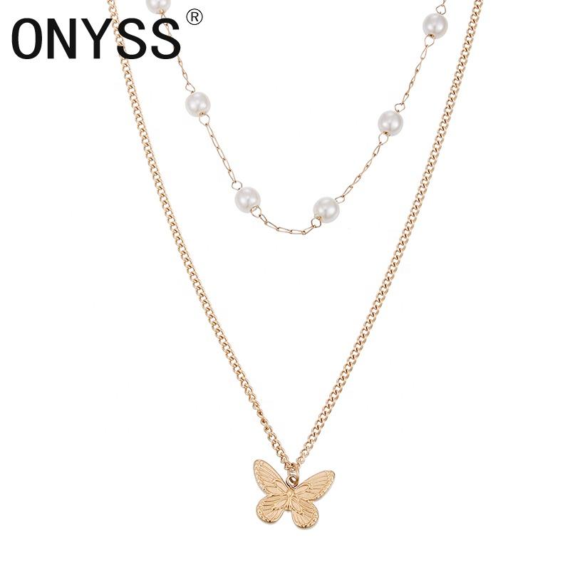 

No Stone Jewelry Charm Butterfly Pearl Pendant Necklace For Women 2021 Necklaces, Silver