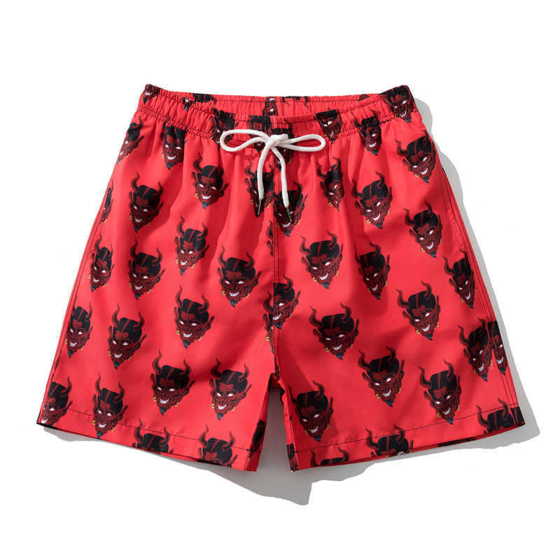 

Devil Print Shorts Men Streetwear Drawstring Elastic Waist Shorts Men Beach Wear Outdoor Loose Mens Beach Shorts Men Short Pants X0705, White;black