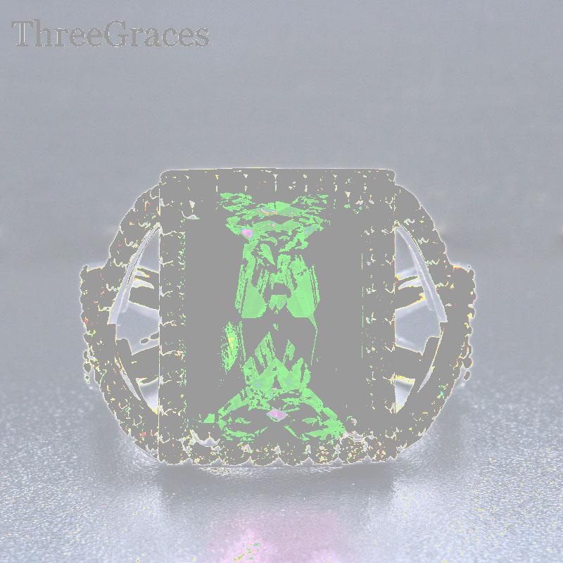 

Cluster Rings ThreeGraces Noble Square Cut Cubic Zirconia Pink Stone Big Finger For Women Accessories RG071, Golden;silver