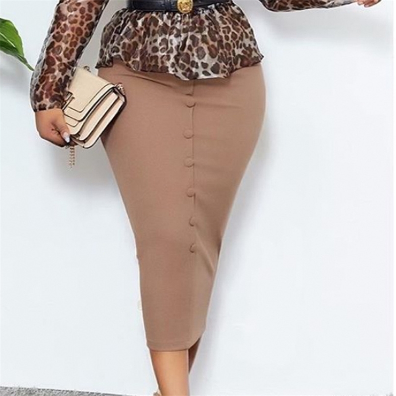 

Women High Waist Skirts Elegant Office Ladies Classy Modest Elastic Bodycon Pencil African Female Retro Jupes Falads Saias 210629, Khaki