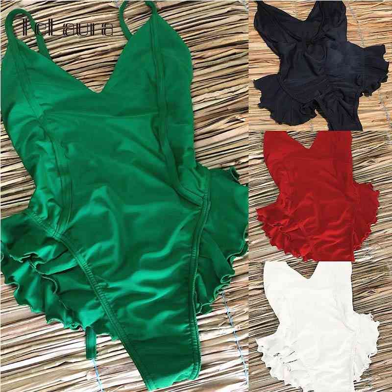 

Womens Swimwear Sexy One Piece Swimsuit Women Swimwear Push Up Monokini Ruffle Solid Swimsuit Bathing Suit Women Swimming Suit for, White