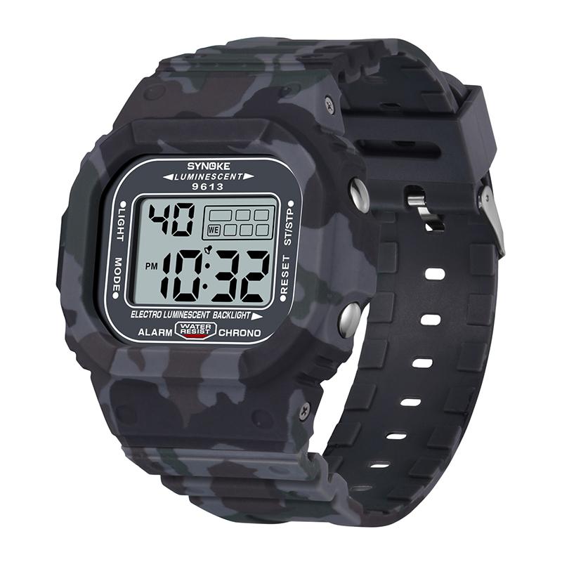 

Wristwatches Relogio Digital Sports Wristwatch Mens LED Electronic Watch 3Bar Waterproof SYNOKE Brand PU Strap Men Sport Fashion Clock, Box