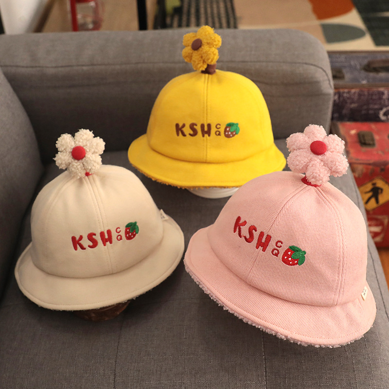 

Children's hat thick lovely girl Bao Qiudong toddler bucket Princess, Yellow