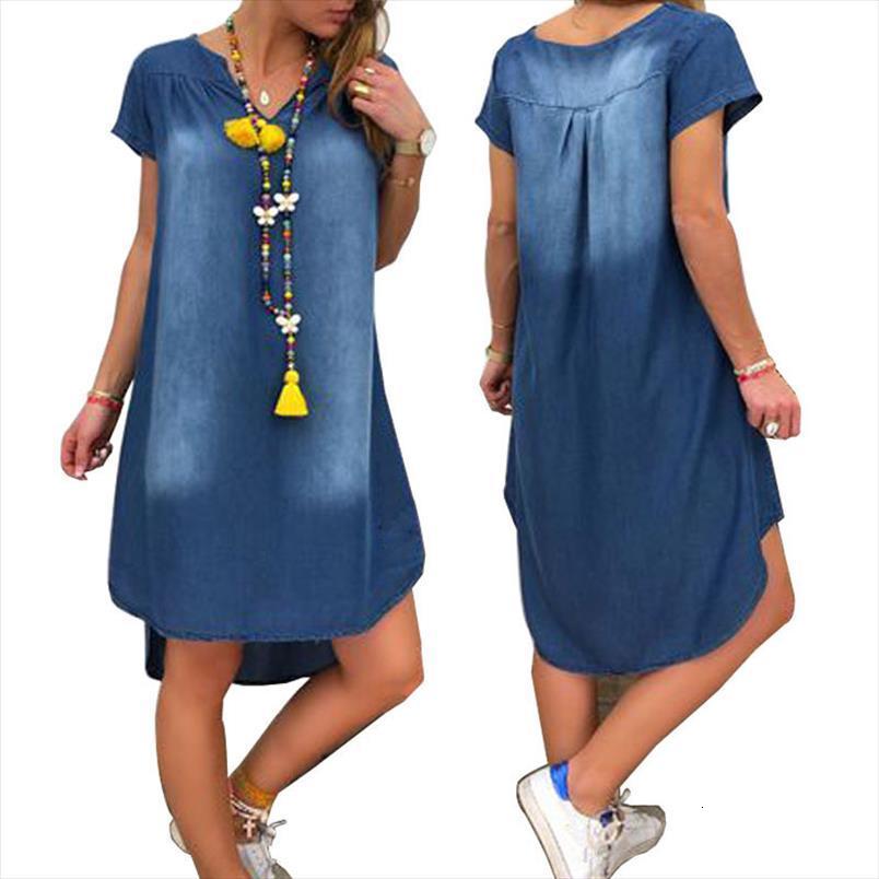 

summer casual jeans dress fashion womens camis cool v neck denim long party dresses short sleeve swing roupas femininas, White