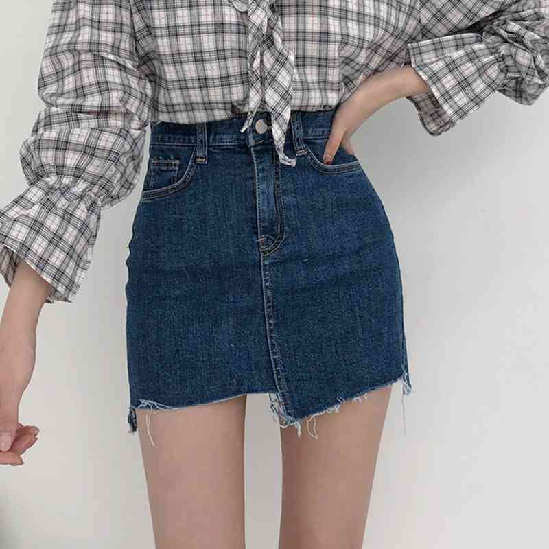 

WERUERUYU Spring Large Size High Waist Skirt A Word Bag Hip Was Thin Hong Kong Trendy Denim Women 210608, White