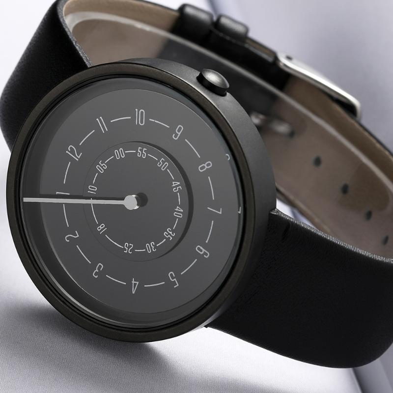 

Wristwatches Creative Quartz Watch Men Women Couple Minimalist Turntable Dial Wristwatch Casual Leather Steel Band Sport Clock Gift For Love, Leather wristwatch 2