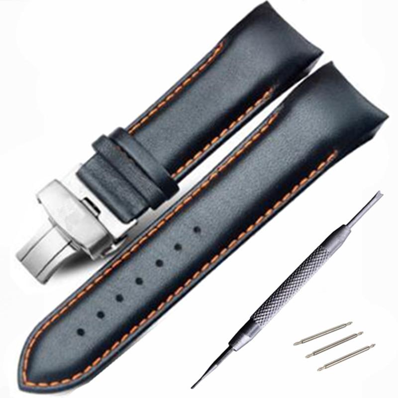 

Watch Bands For T035 T035407 T035410 Straps 22mm 23MM 24MM High Quality Butterfly Buckle Orange Line Black Smooth Genuine Leather Watchband