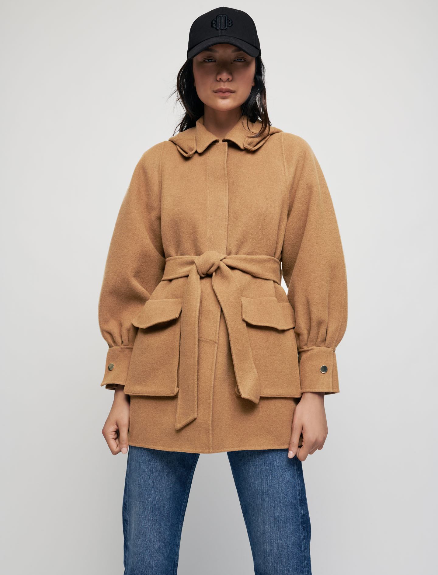 

Solid color simple cashmere wool blend coat, Khaki