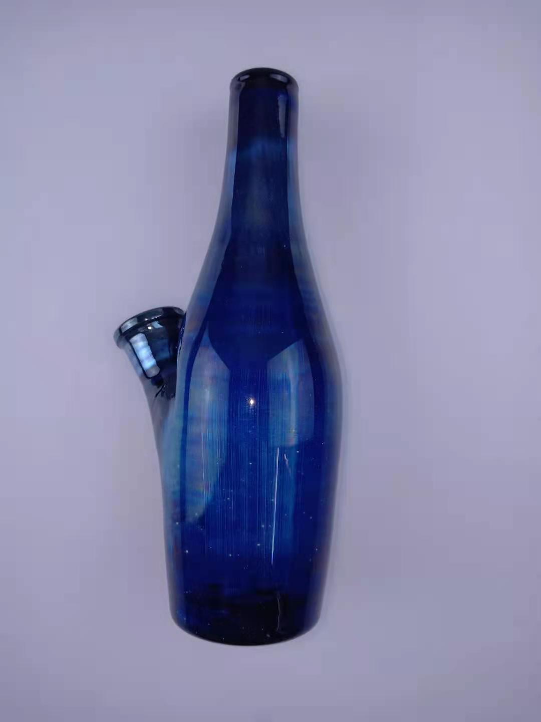 

Vase style fine mouth dark blue glass water pipe