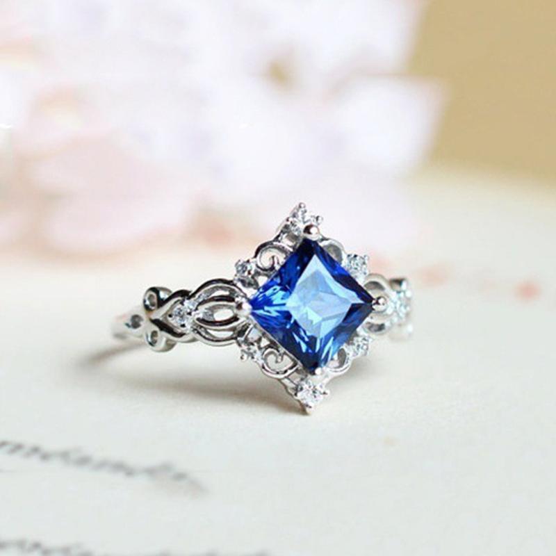 

Wedding Rings Blue Zircon Silver For Women CZ Female Engagement Romantic Finger Band Fashion Jewelry Anniversary Gifts