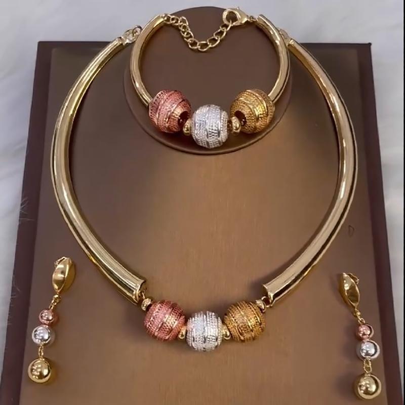 

Earrings & Necklace Jewelry Set For Wedding Luxury Italian Gold Color Bracelet Brazilian Big Earing Sets Woman Party Jewellery, Silver