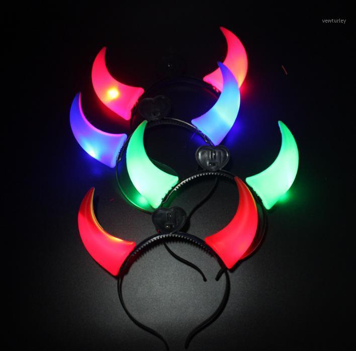 

Party Decoration 100pcs/lot LED Horn Hair Hoops Halloween Costumes Light Up Flashing Headband Supplies Headwear Head Accessories