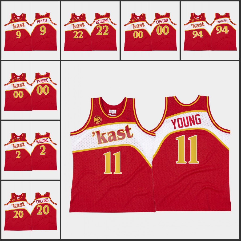 

Men Atlanta Hawks''Cam Reddish Jeff Teague John Collins Trae Young Moses Malone Custom BR Remix Kast HWC''Limited Red Jersey, Black