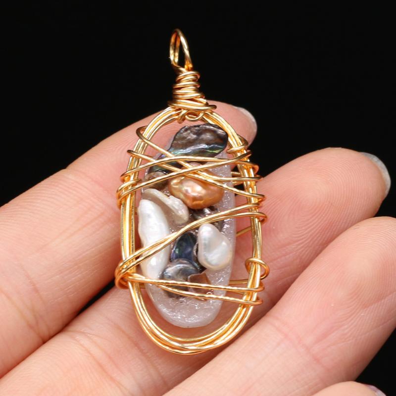 

Charms Natural Freshwater Pearl Pendant Oval Wound 20x40mm DIY Necklace High Quality Elegant Jewelry, Bronze;silver