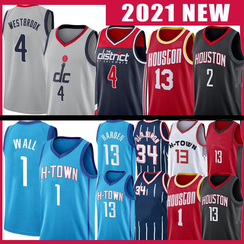 

13 Harden John 1 Wall Russell 4 Westbrook Basketball Jersey Hakeem 34 Olajuwon 2021 New Mens Jerseys Black Red
