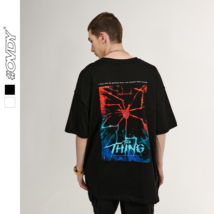 

wxwovdy men's new products in spring and summer lovers trend street style short sve split gradient printing casual loose t-shirt, White;black