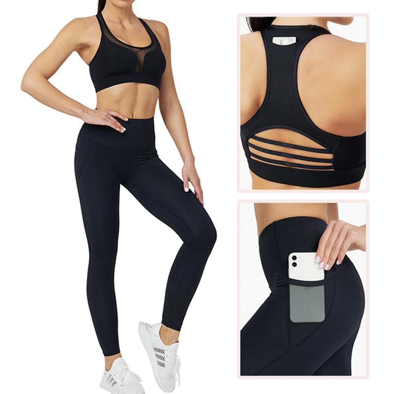 Yoga Outfit JULY&#039;S SONG Woman Set Fitness Sportswear Gym Clothing Suit Workout For High Waist Leggings Pocket Sports Bra-image-704845509