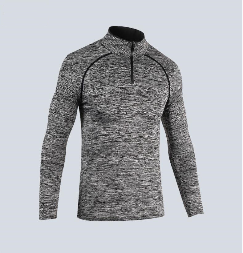 

Men's stretch fitness T -shirts basketball training top tees high neck outdoor running leisure quick-drying sports long-sleeved zipper T-shirt, Blue